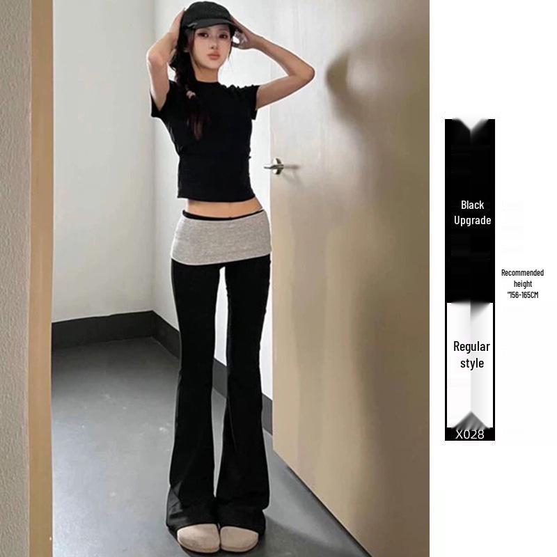 

Women s Korean Style Fleece-Lined Color Block Low-Rise Micro Flare Pants 2XL