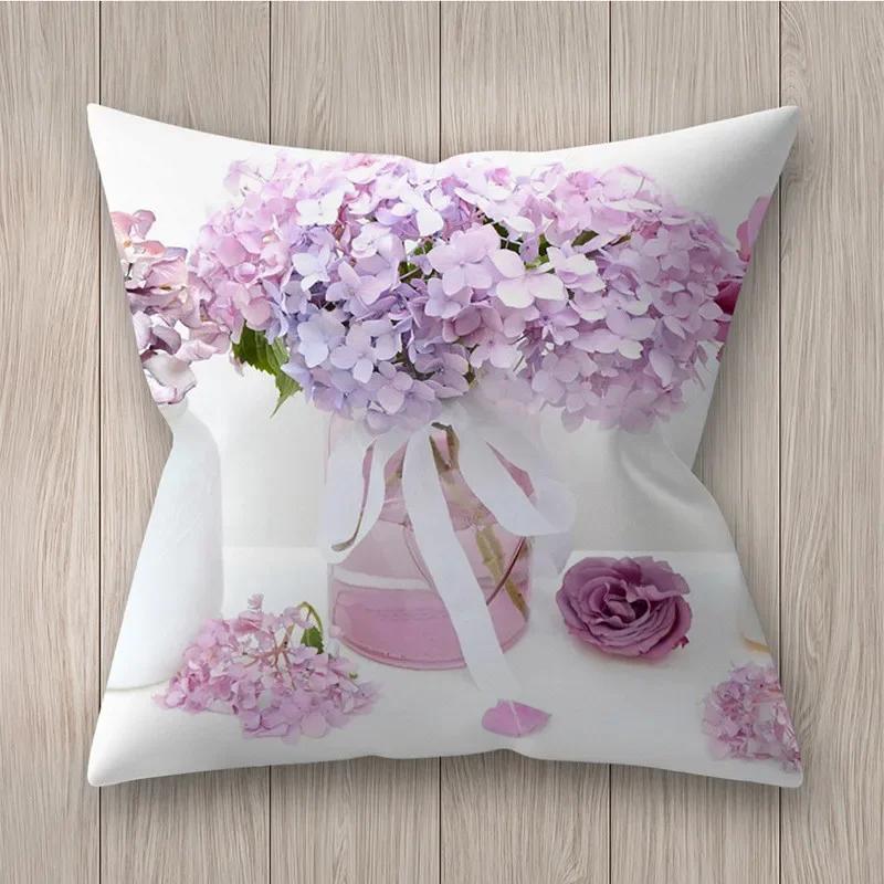 Square Polyester Cushion Cover Living Room Home Decor Throw Pillow  Rustic Rose Printed  Case
