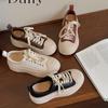 5.5CM Height Increase Versatile Round Head Front Lace-up Casual Shoes Horse Leather Sports Board Shoes Thick Sole Old White Shoes Women