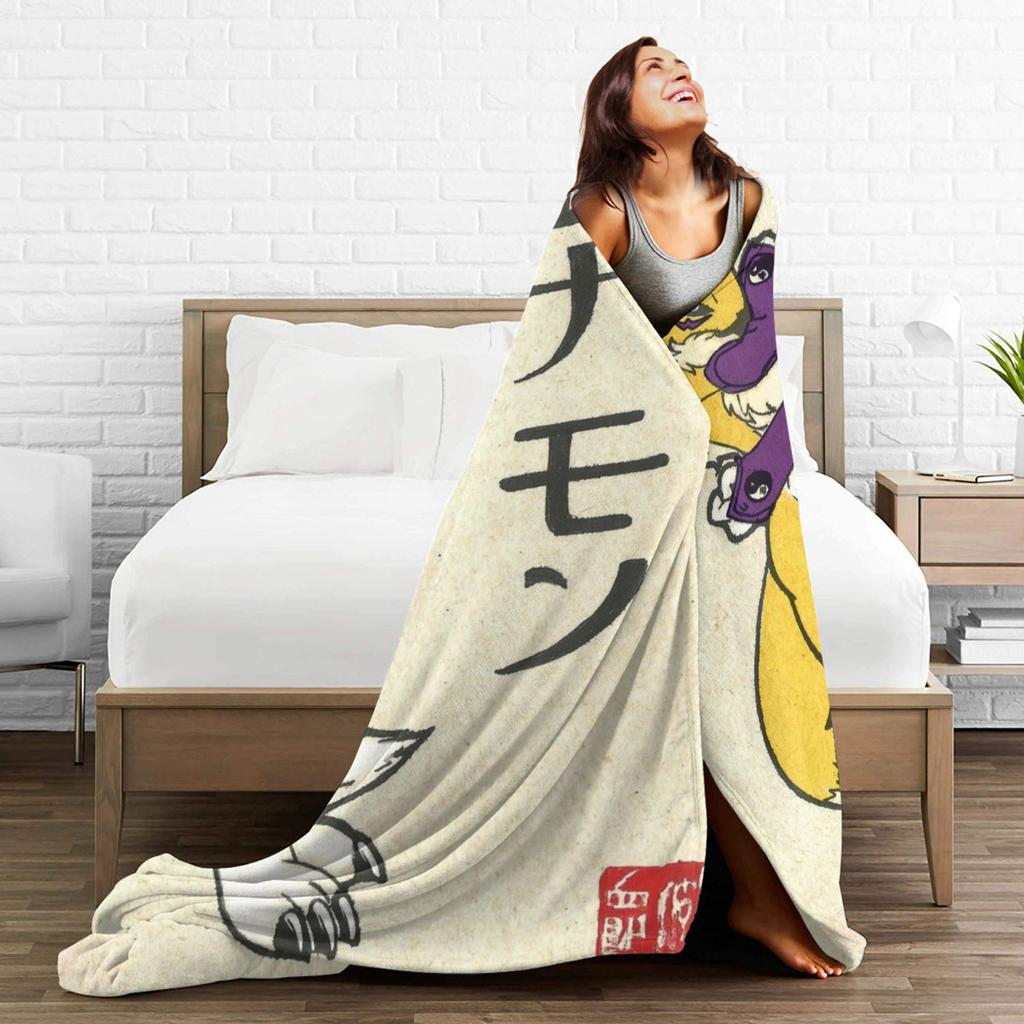 Anime Renamon Cozy Blankets For Sofa Home Novelty Bedding Throws Winter Travel Car Flannel Bedspread