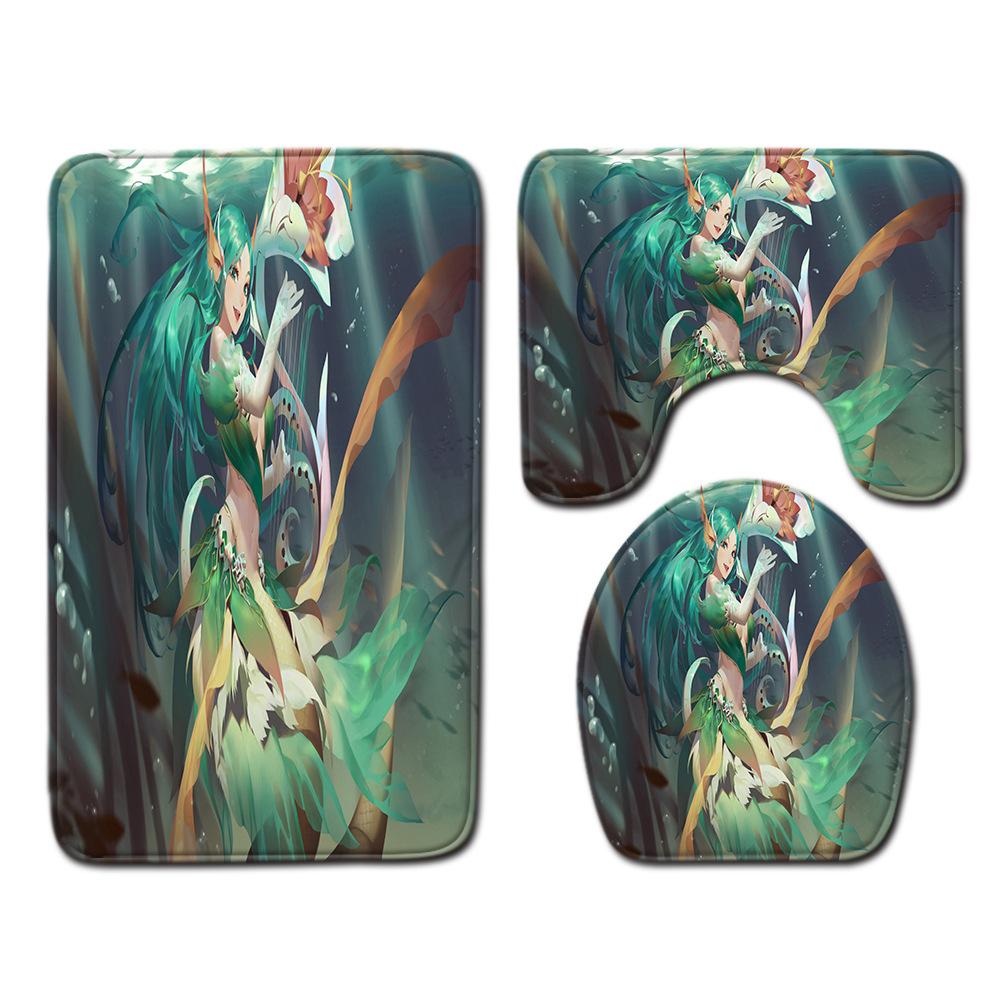 Animation Bathroom Floor Mat Three-Piece Bathroom Carpet Toilet Mat Set Door Mat Bathroom Non-Slip Mat