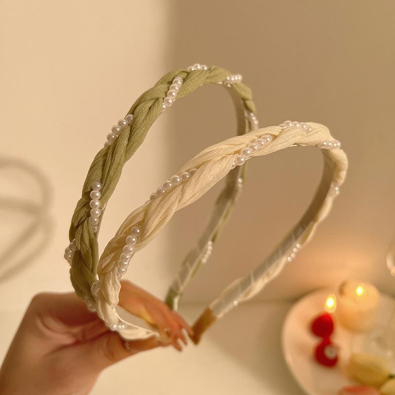 Cute Pearls Headband Cloth Twist Pearl Headband White Green Headwear Wash Face