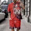 Men's Casual 2pcs Set, Eagle Print T-shirt + Active Shorts Matching Set For Fitness