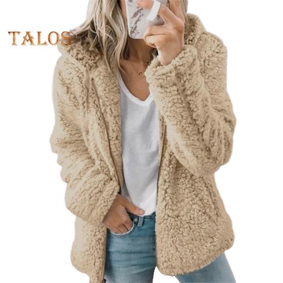 

Жіноча зимова коротка флісова куртка з капюшоном і блискавкою. Тепла повсякденна однотонна плюшева вітрозахисна куртка на осінь-зиму L хакі