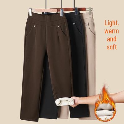 High Waist Straight Leg Velvet Warm Trousers for Middle-Aged Women – 50s Mom Style