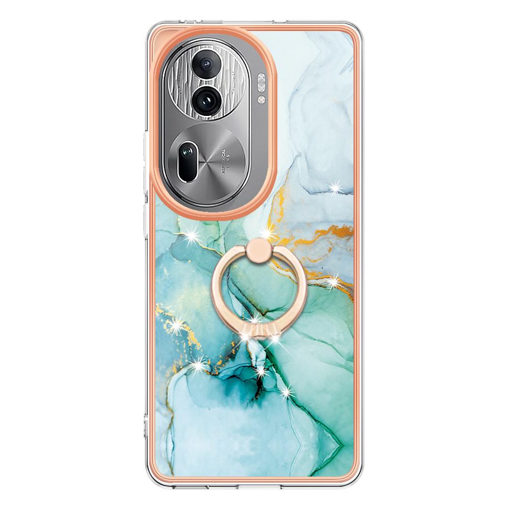 For Oppo Reno11 Pro 5G (Global) Case with Ring Kickstand Marble Pattern Electroplating TPU Back Cover