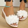 Fashion 2025 Big Flower Decor Pu Leather Slippers Women Summer Non Slip Wedge Sandals Woman Office Laides Solid Platform Slides Female