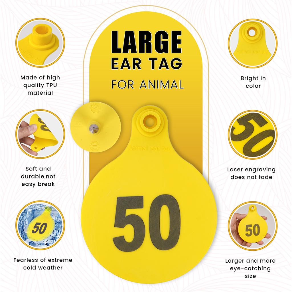 50Pcs Livestock Cow Cattle TPU Ear Tag Signs With Word Ear Tags 01-50 TPU Precision Ear Tags Farm Animal Identification Card