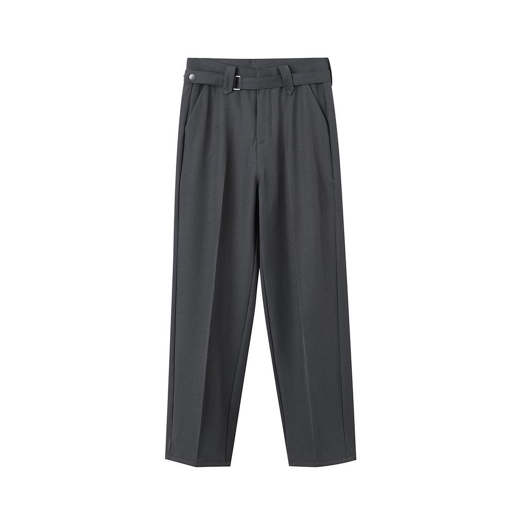 Men's Spring 2026 Casual Trousers - Korean Style, Non-Iron, Loose Tapered Suit Pants with Half Elastic Waist