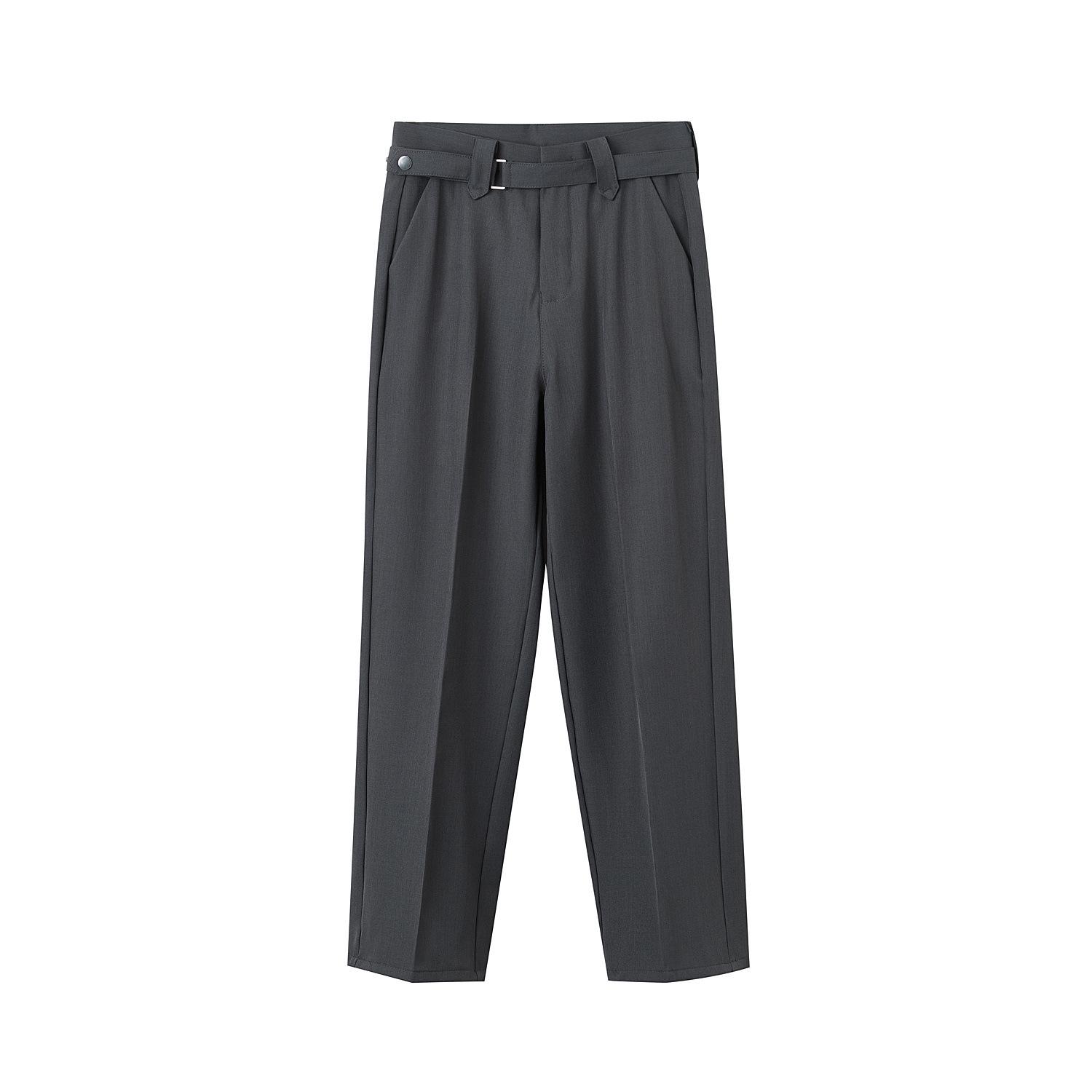 

Men s Spring 2026 Casual Trousers - Korean Style, Non-Iron, Loose Tapered Suit Pants with Half Elastic Waist S темно-серого