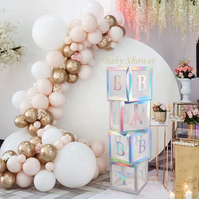 Laser Baby Box Colorful Transparent Baby Letter Box Baby Shower Decorations Girl Babyshower 1st First Birthday Girl Party Decor