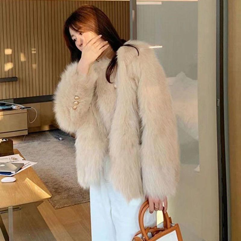 New Coat Autumn and Winter Short Imitation Fox Hair Plus Cotton Fur Imitation Fur Coat Light