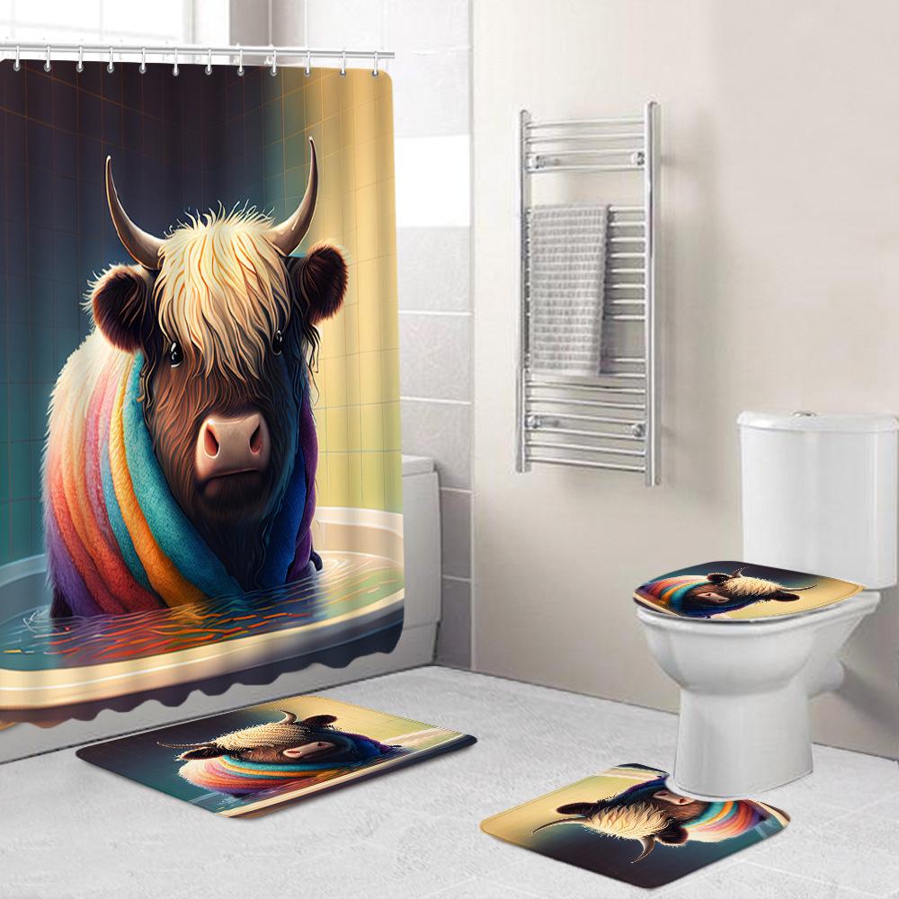 Creative Fashion Series Shower Curtain Floor Mat Combination Four-Piece Set Bathroom Toilet Carpet Shower Room Mat Foot Mat