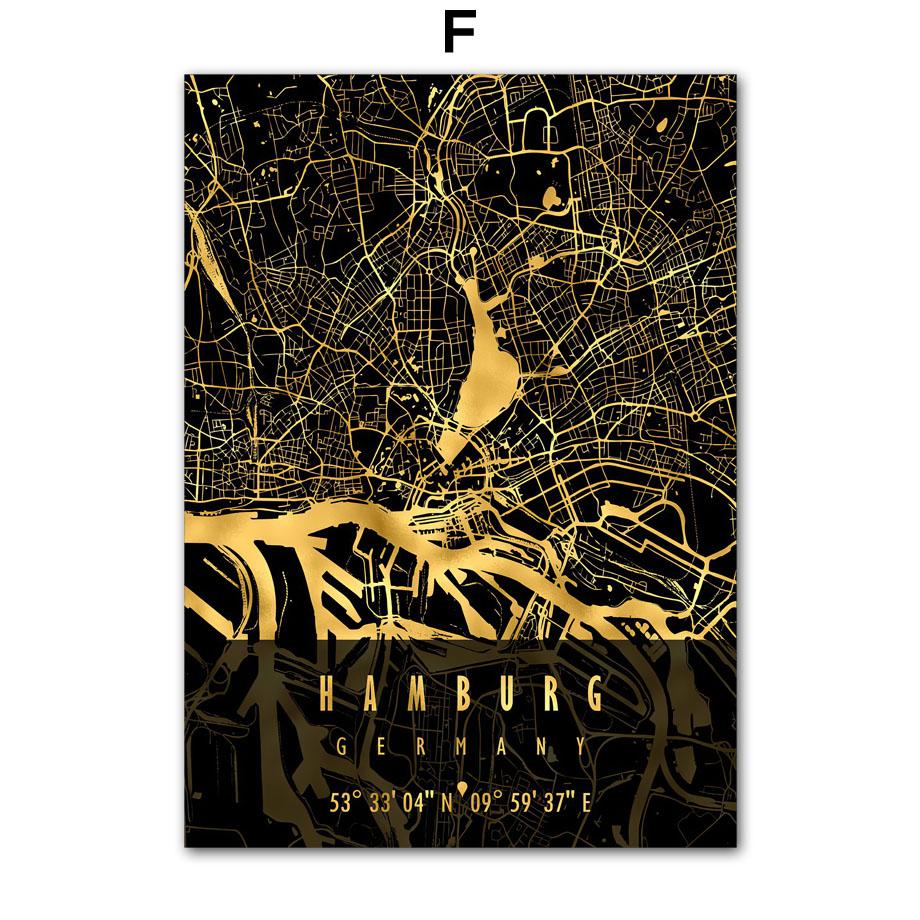 Schwarz Goldene Deutschland Berlin Stadtplan Poster Und Drucke Wand Kunst Leinwand Malerei Dekoration Wandbilder Wohnzimmer Wohnkultur