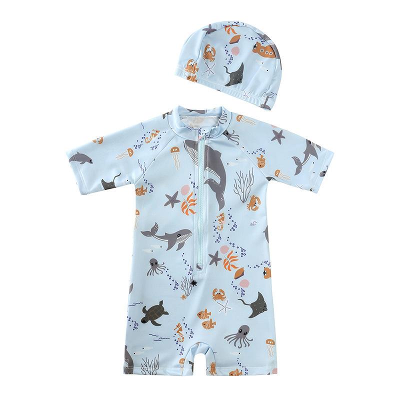 Kids Floral Polyester Rash Guard Swimwear One Piece UV Protection Quick Dry 80