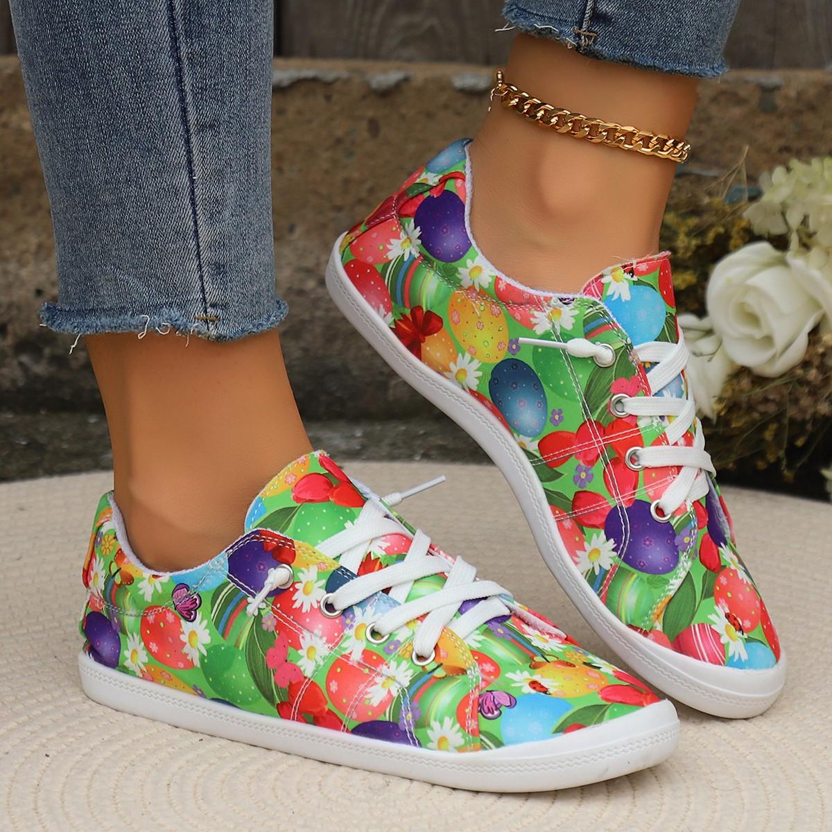 

2024 Весна и осень Новые европейские и американские туфли большого размера с граффити, повседневные, спортивные, круглые, женские, одинарные туфли 35 разноцветный