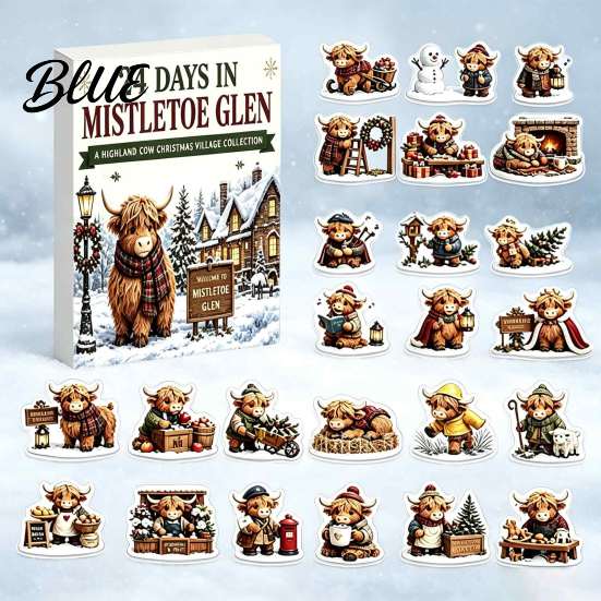 Christmas Tree Hanging Decorations 2026 Highland Cow Advent Calendar 24 Pcs 2D Flat Acrylic Festive Countdown Calendar Farmhouse Animal Ornaments,