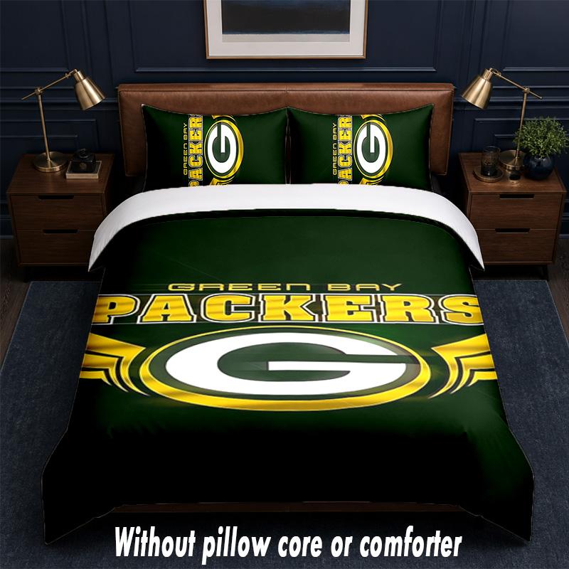 Green Bay Packers Design Bed Bedding Set 1 Duvet Cover + 2 Pillowcases Soft Breathable Household Bed Linens