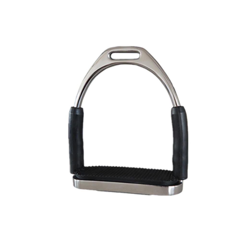 Horse Riding Safety Flexible Stirrups Polish Stainless Steel W/ Black Rubber Pad
