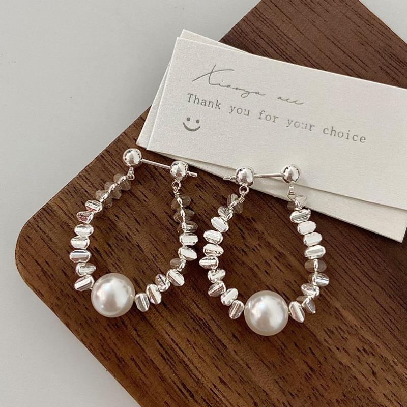 

Copper Color Sequins Stone-shape Women s Dangle Earrings Simulated Pearl Pendants Elegant Drop Earrings 2025 Fashion Ear Zircon