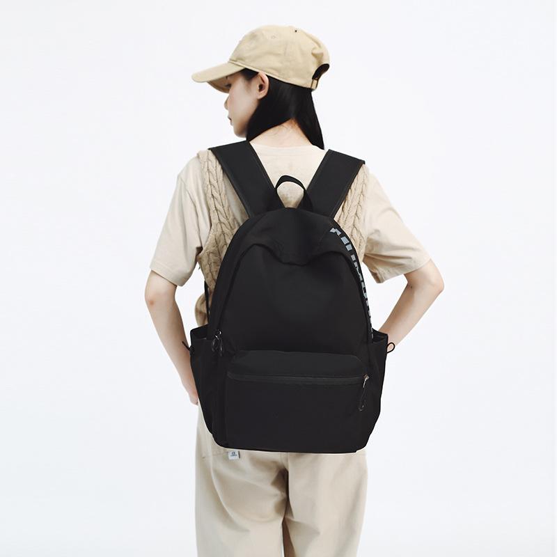 Solid Color Gender-neutral Nylon Backpack Casual Large-capacity Schoolbag Junior High School Student College Student Class Backpack