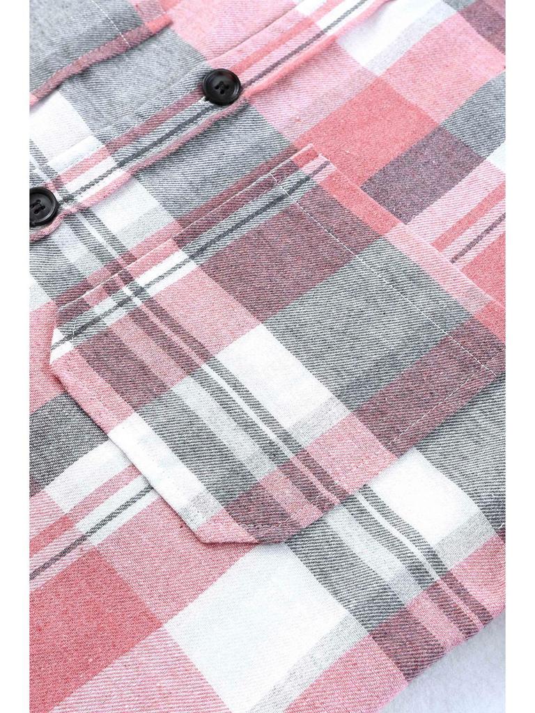 2024 Women's Pink Plaid Loose Long Sleeve Shirt Jacket