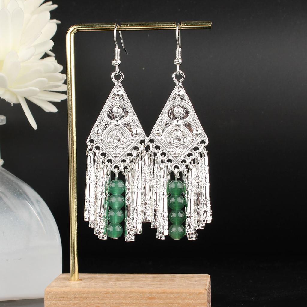 Turquoise Earrings Bohemian Drop Ear Earrings with Tassels, Geometric Alloy, Retro Style, Boastful Ear Accessories