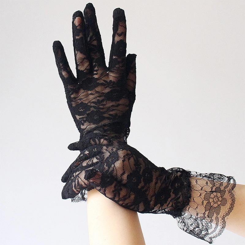 Women's Lace Floral Opera Tea Party Gloves Elegant Wrist Length Bridal Wedding Prom Gloves Costume Accessories
