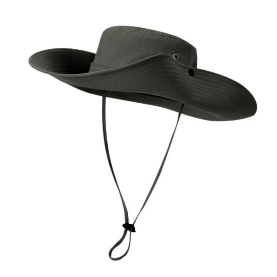 Men Fisherman Hat Flat Top Wide Brim Breathable Sun Hat Adjustable Windproof Drawstring Sun Protection Hat