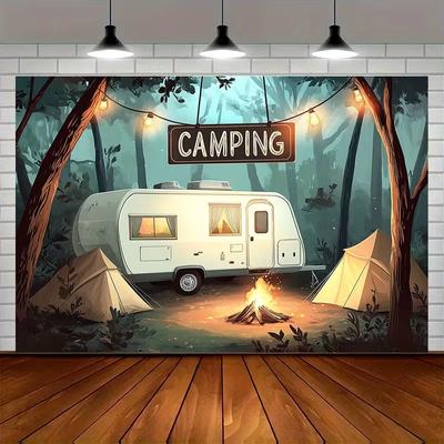 2D Lagerfeuer-Druck Party-Hintergrund für Camping-Feiern & Fotoshootings