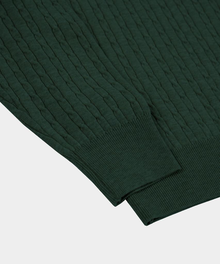 BIRBANTE Soft Washable Cable Collar Knit - Dark Green