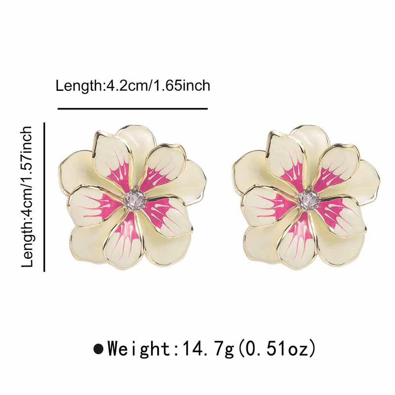 Exaggerated Colorful Drip Oil Large Flower Stud Earrings for Women Bohemia Metal Double-Layer Floral Earrings Holiday Jewelry