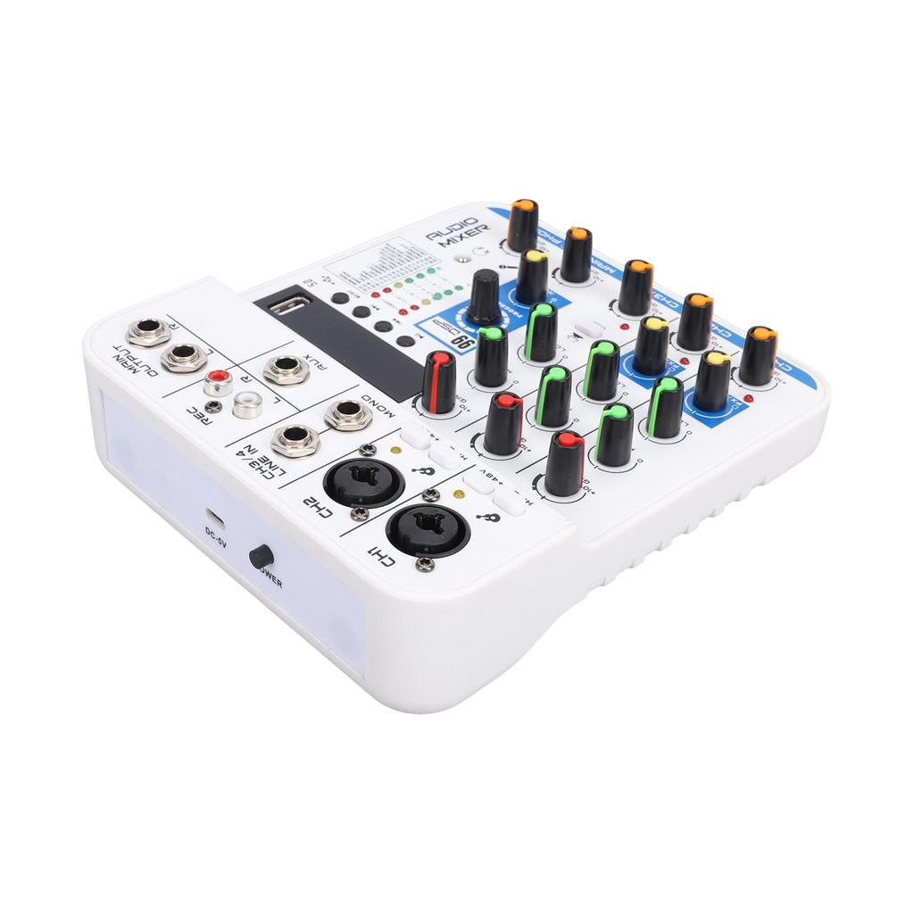 4 Channel Sound Mixer DSP Digital Reverb USB BT MP3 Module XLR 6.35mm 3.5mm Inputs 48V Phantom Power for Live Streaming