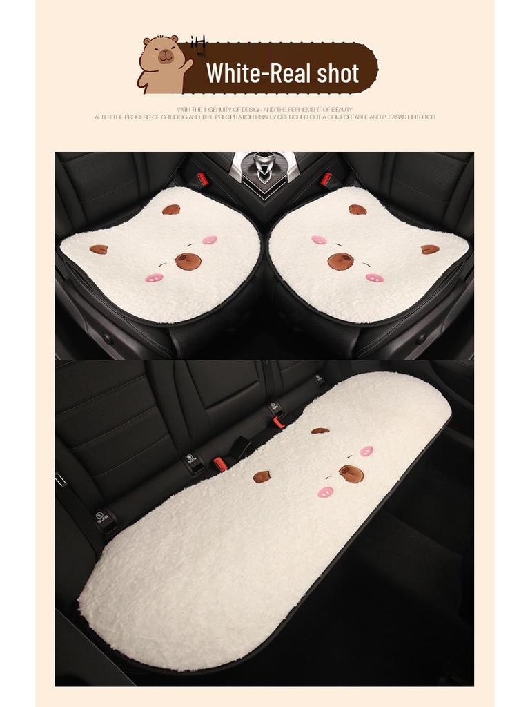 Cartoon Cute Capybara Winter Plush Car Seat Cushion for Cadillac CT5, Aoge XT4, XT5