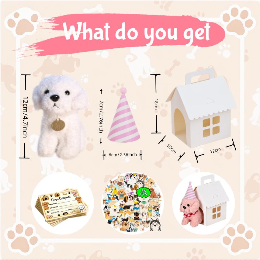 8-24Set Teddy Dogs DIY Adopt A Puppy Party Favors Mini Plush Puppy Stuffed Dogs with House and Stickers for Birthday Party Gifts