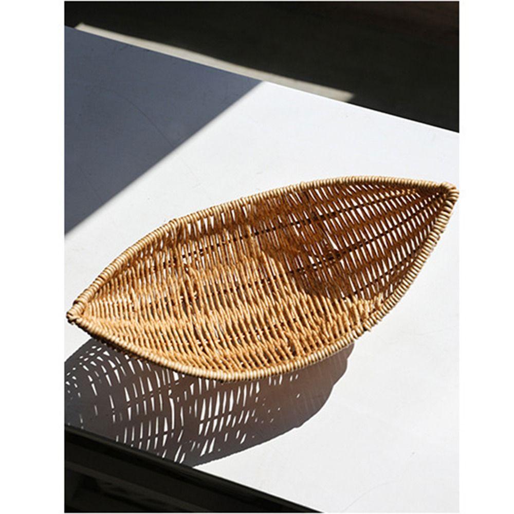 Boat Shape Woven Snacks Serving Tray Handwoven Plastic Braided Fruit Organizer Food