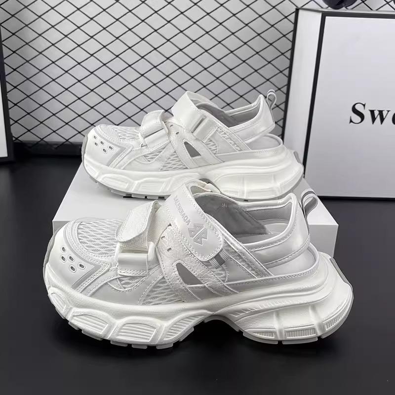 Thick-soled hollowed-out breathable mesh dad shoes women's summer new leather versatile sports lazy bag head sandals