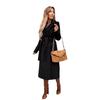 2024 Women's V-Neck Long Woolen Coat: Stylish Spring/Autumn Overcoat with Tie