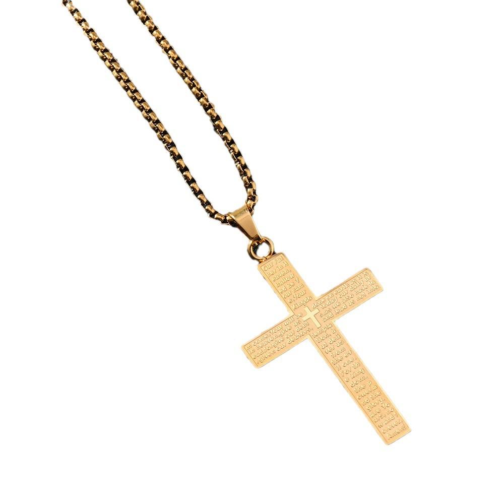 Stainless Steel The Lords Prayer Cross Pendant Necklace For Men Women Christian Prayers Jewelry Accessories