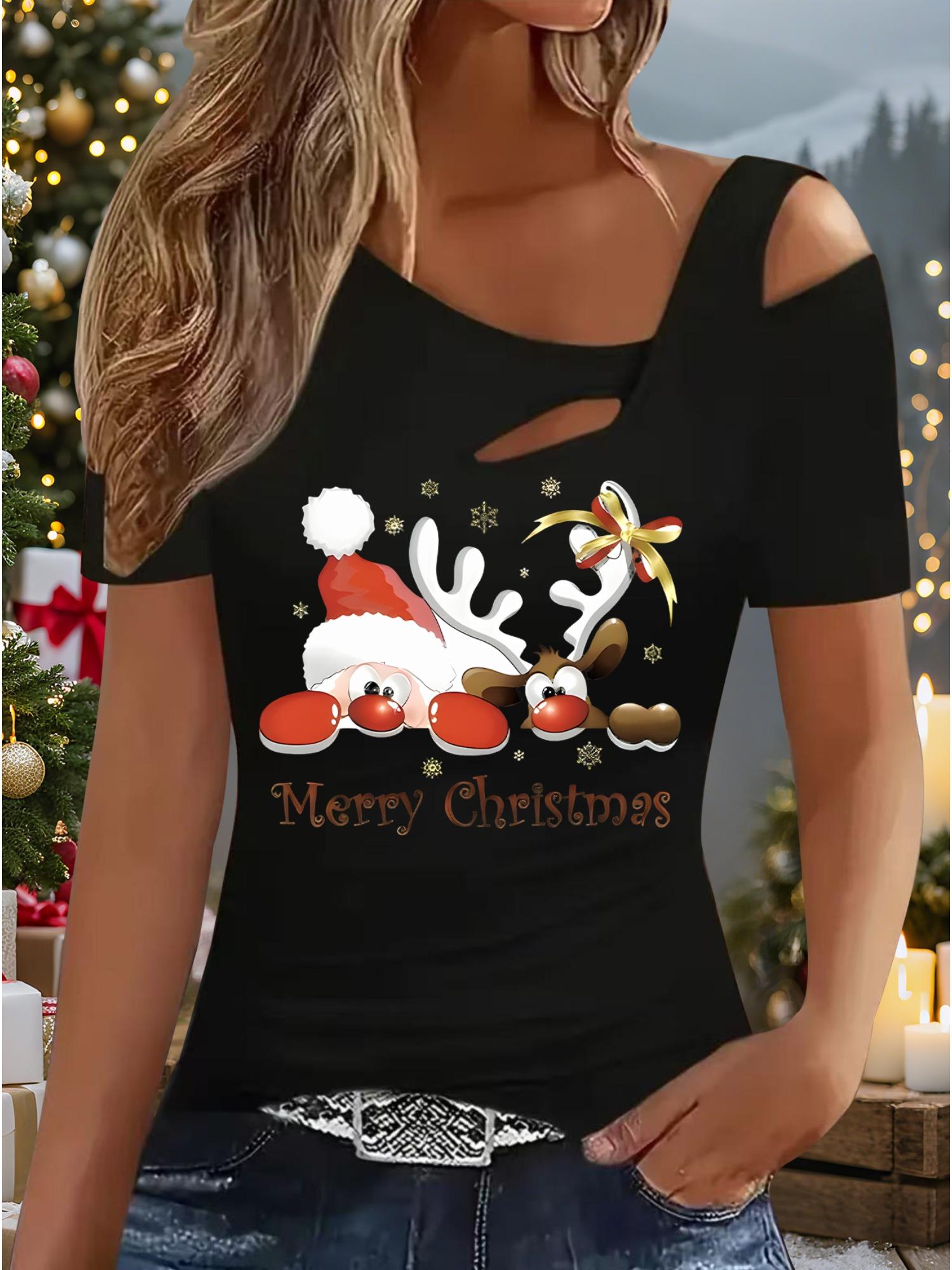 

Женский Новый Повседневный Топ Рождество Хэллоуин Рождественский Подарок Топы Рубашка Блузка S чёрный