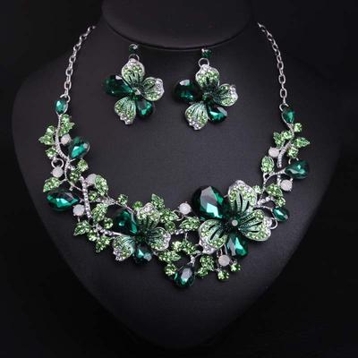 Blume Halskette Ohrringe Set Kristall Schmuck Kleid Bankett Damen Accessoires