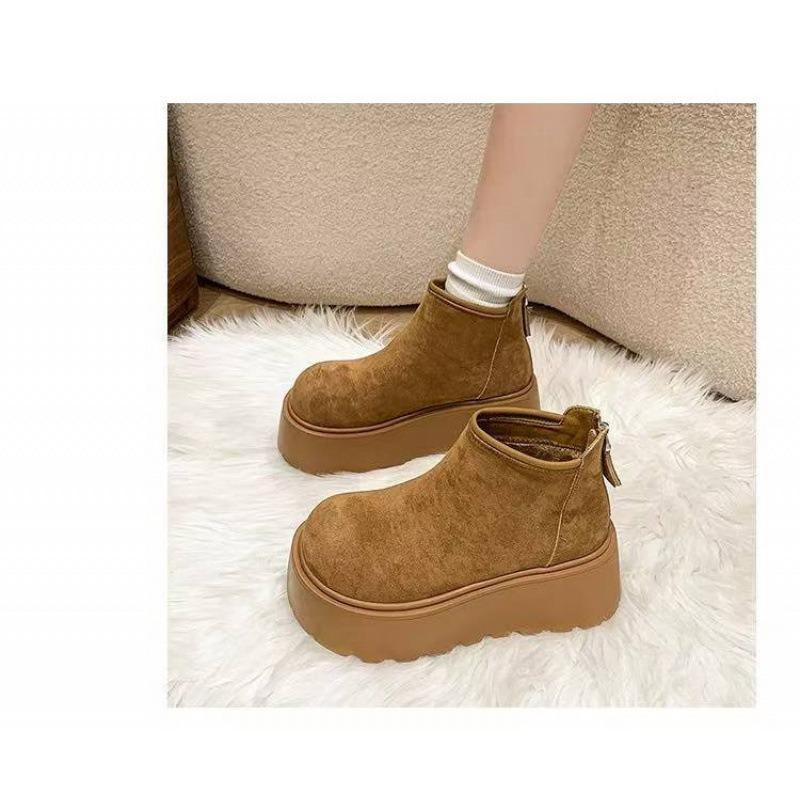 Thick-soled Snow Boots Women's Winter New Small Height Increase Cm Retro Velvet Muffin Short Boots