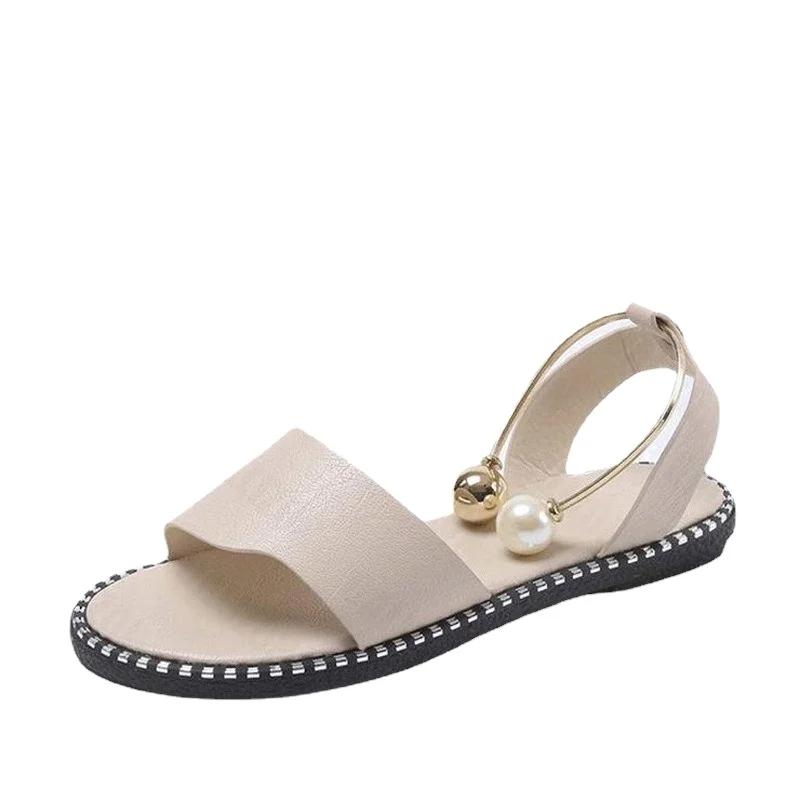 

Нові літні жіночі туфлі без шнурків на низькому каблуці 2024 Модні та зручні жіночі босоніжки Жіночі босоніжки з відкритим носком і плоскою підошвою 35 бежевий