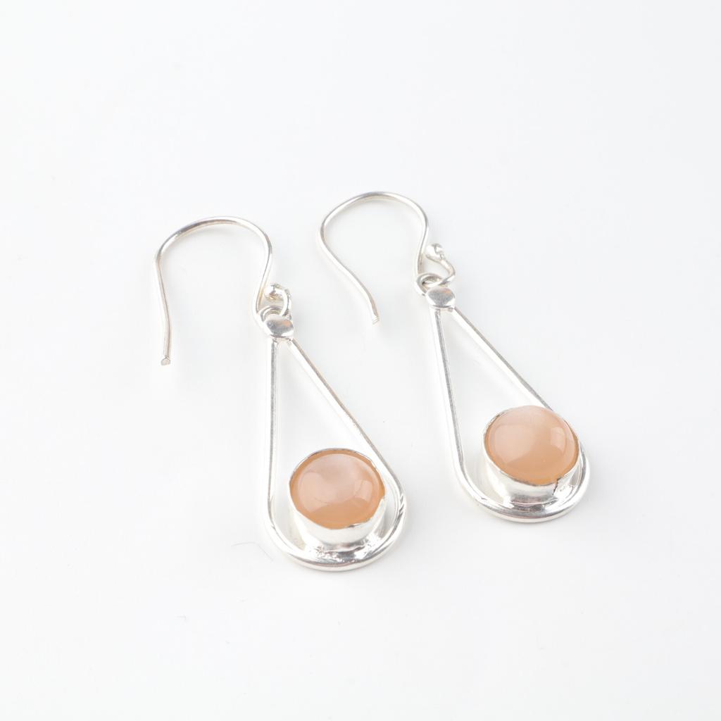 Peach Moonstone Gemstone 925 Sterling Silver Jewelry Handcrafted Earrings 1.76" EE-126-29