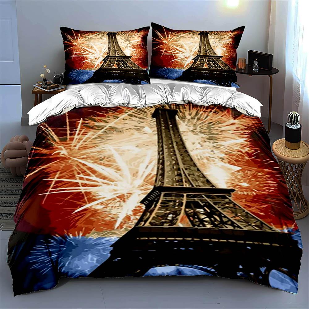 Eiffel Tower fireworks Bedding Duvet cover sets Duvet covers Pillowcases gifts (1 * Duvet Cover 2 * Pillowcases, without duvet insert)