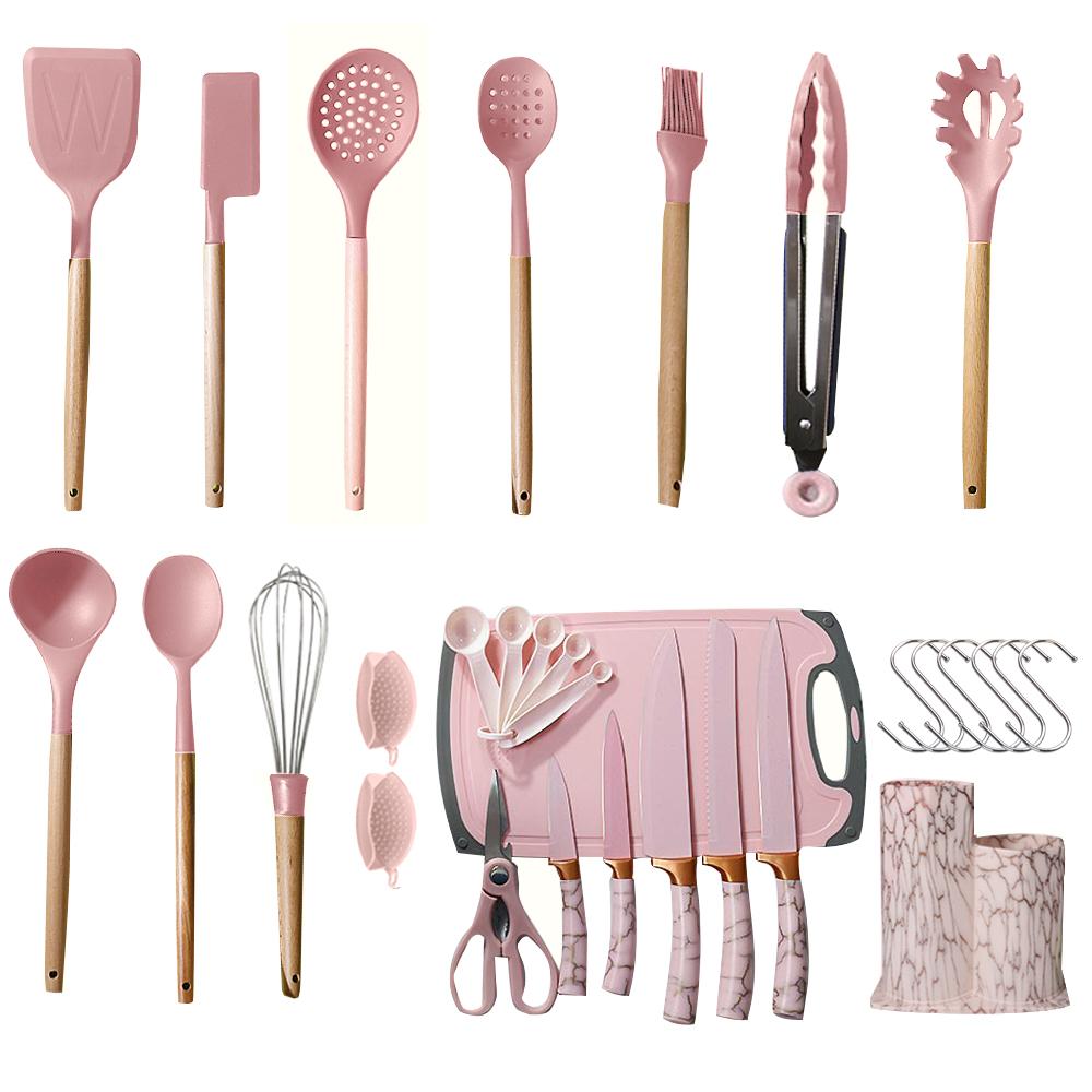 31pcs Kitchen Utensils Set Heat Resistant Cookware Wooden Handle Silicone Kitchen Cooking Utensils