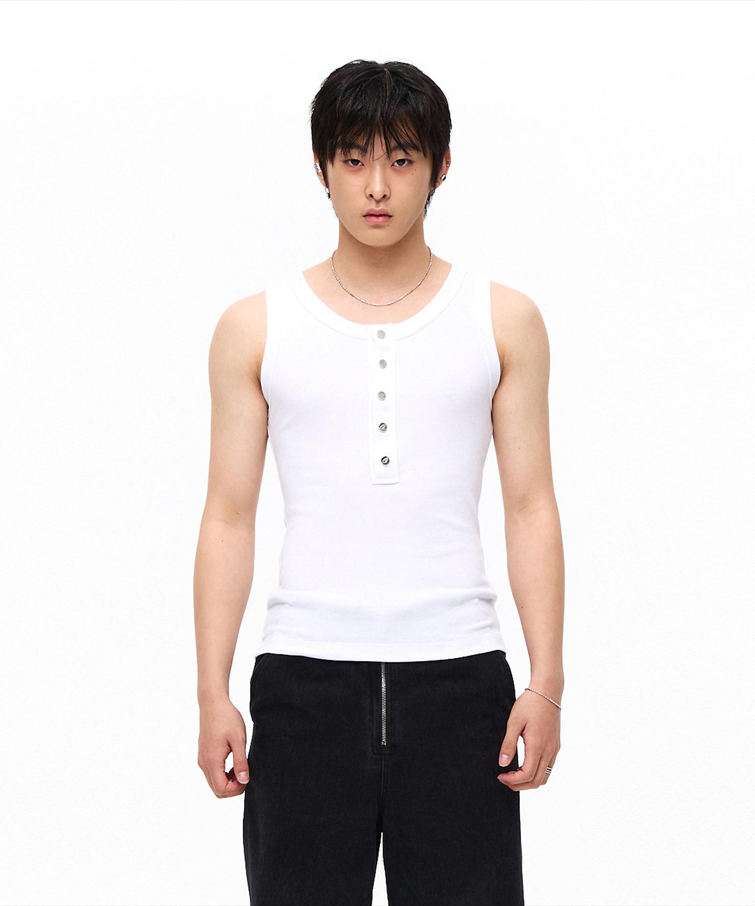 More Than Black Cut Off Snap Sleeveless - White