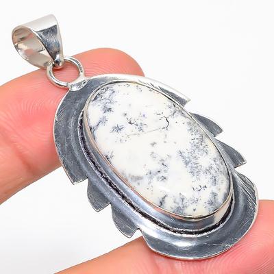 Natürlicher dendritischer Opal Edelstein 925 Sterlingsilber Geschenk Anhänger 2,25" P3G29