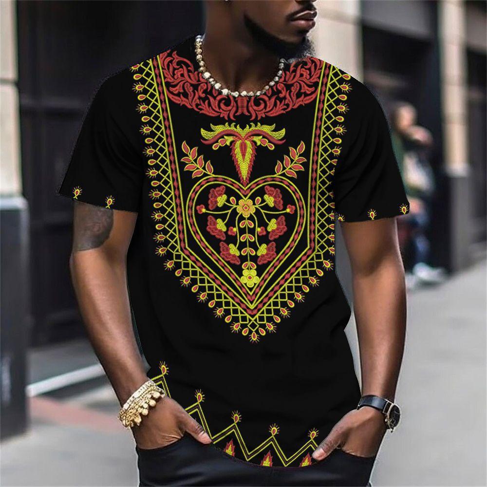 Dashiki tribale africano T-shirt 3D da uomo Moda Fresco Quotidiano Stile etnico T-shirt Outdoor Street Personalità Top Abbigliamento estivo