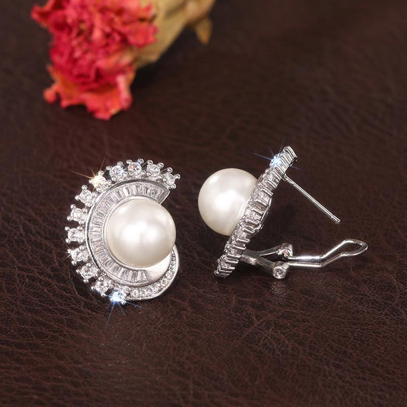 Pearl Pierced Earrings Female Bridal Nuptial Wedding Occasion Jewelry Bright Zirconia Accessories Engagement Gathering PartyFashion Jewelry